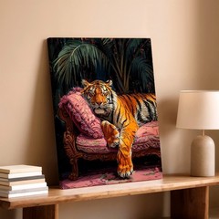 Wall Art Tiger on Pink Sofa Canvas Print Tropical Jungle Animal Decor 24×36