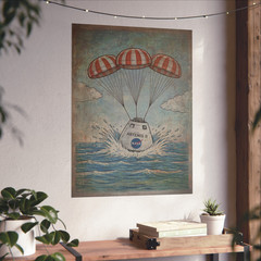 Vintage ARTEMIS SPLASHDOWN Wall Art, NASA Space Decor, Nautical Science Poster
