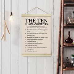 10 Ten Commandments Poster Hanger Frame, Christian Motivational Wooden Canvas