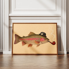 Funny Rainbow Trout Bowler Hat Smoking Pipe Poster Quirky Fly Fishing Print #2