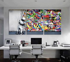 Behind the Curtain Canvas Prints Banksy Graffiti Wall Art Paintings Pop Art Colo