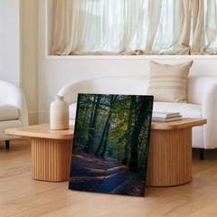 Wall Art Serene Forest Scene At Dusk, Featuring Tall, Majestic Trees With Thick