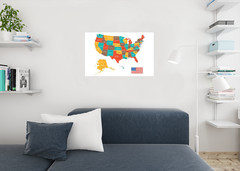 Colorful Classroom Map Of United States USA School Art Print Poster 36×24