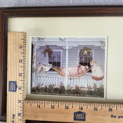 Vintage Framed Pig In Hammock With Cats Art Print Farmhouse Cottage Decor 11.5×9