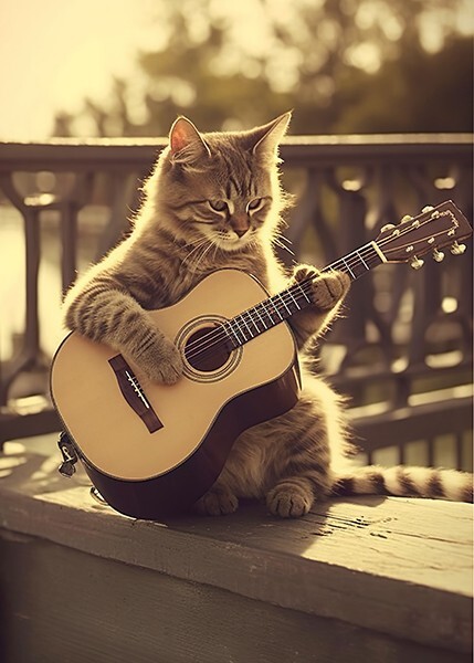 Cat Playing Guitar #1 – Cute Funny Animals – Poster
