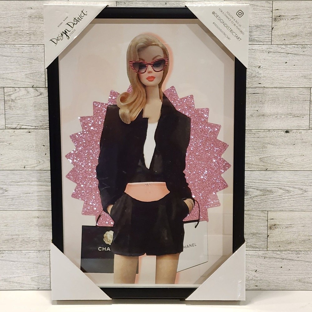 Design District Vintage Barbie Carrying Chanel Bags Framed Wall Art Print 15×10