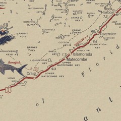 Mid-Century Miami to Key West Florida Overseas Highway Fishing Map circa 1952