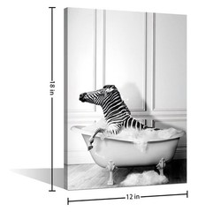 Zebra Bathing In The Bathtub Wall Art Decor Black/White Print Unframed 12x18in