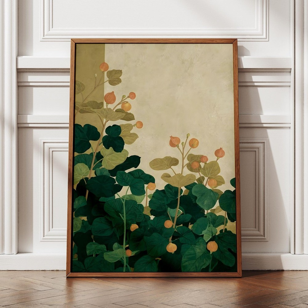 Vintage Art Nouveau Flower Art Poster Teal Orange Botanical Poster Home Wall Art