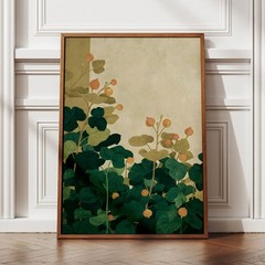 Vintage Art Nouveau Flower Art Poster Teal Orange Botanical Poster Home Wall Art