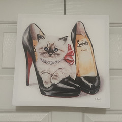Cat in High Heels Fashion Canvas Print, Multicolor Horizontal Ready to Hang