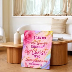 Wall Art Christian Bible Verse Philippians 413 Pink Rose Butterfly Print Decor