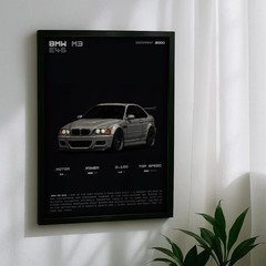 BMW E46 M3 2000 Poster Pixel Art Specs German Performance Wall Decor