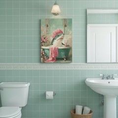Funny Bathroom Canvas Wall Art Eclectic Shark in Bathtub Poster Print