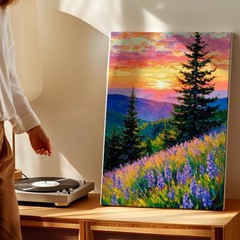 Mountain Sunrise Balcony Woman Dog Landscape Painting Canvas Bedroom House Print