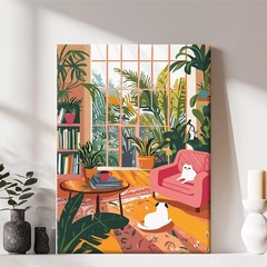 Framed Canvas Wall Art Print Modern Plant Wall Decor Ready to Hang Living Room