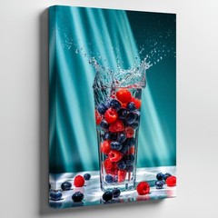 Wall Art Crystal-clear Glass Filled With Vibrant Red Raspberries And Home Decor