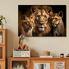 Canvas Art Lion Family Wildlife Dark Portrait Wall Decor