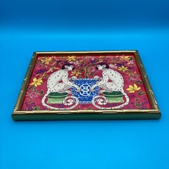 Sapna Shah Chinoiserie Monkey Art Print in Gold Faux Bamboo Frame