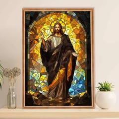 Stained Glass Jesus Poster Glossy Paper Print Christian Wall Art Home Decor
