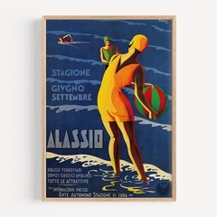 Manifesto turistico di Alassio – stagione giugno-settembre – Italy – 1929 Retro