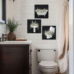 Bathroom Wall Art Set of 3 Canvas Prints 12×12 Inch Stretched Modern Floral B…