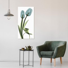 Blue Tulips Frameless Reverse Printed Tempered Glass Wall Art, X-ray Flower W…
