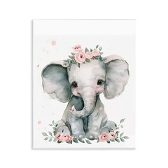 Nursery Floral Elephant Wall Plaque Art Design by LSR Design Studio, 11 x 14