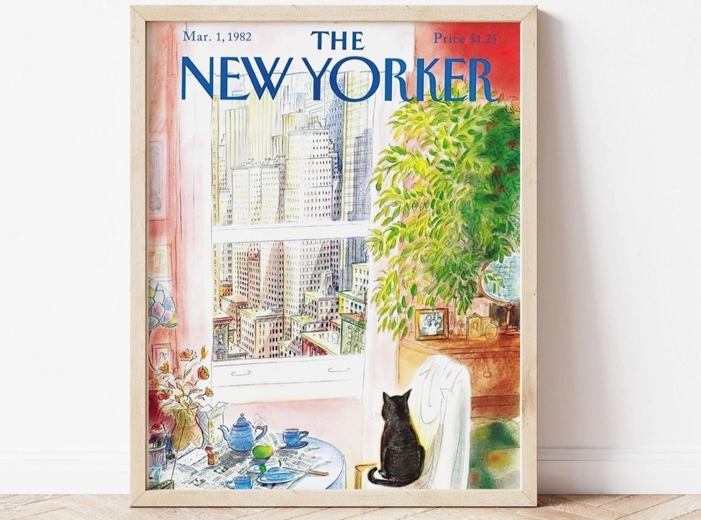 New Yorker Cat Poster – Vintage Magazine Cover Wall Art Print
