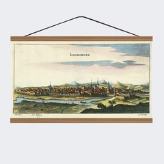 Antique 1685 Panoramic Town View of Luxembourg; Canvas, Magnetic Wooden Hanger