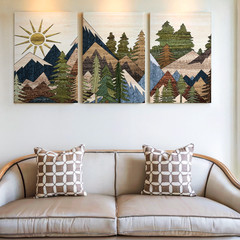 3 Pieces Mountain Landscape Sun Trees Earthy Tones Large Wall Art Canvas Decor