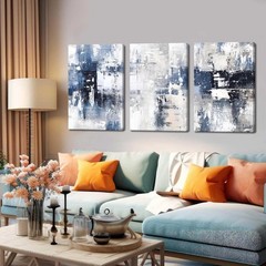 Abstract Blue and White Wall Art Set of 3, Modern Simple Navy Framed Canvas P…