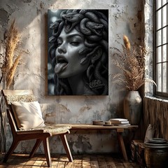 Wall Art Gorgon Medusa Snake Hair Woman Portrait Gothic Dark Fantasy Print Decor