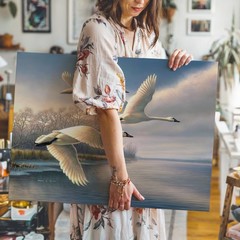 Flying Swans Canvas Wall Art Nature Lake Landscape Wildlife Print Wall Decor