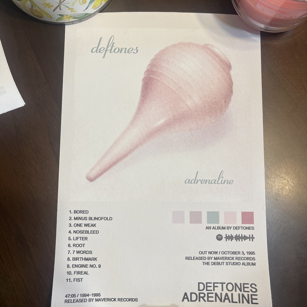 Deftones Adrenaline Album Cover 8” X 12” Canvas Vinyl Print