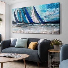 Waterproof Nautical Blue Sailboat Wall Art – Perfect for Any Room 40×20