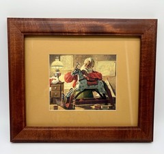 Vintage Christmas🎄SANTA MAKING TOYS FRAMED ART Rocking Horse GUC Cute Holiday