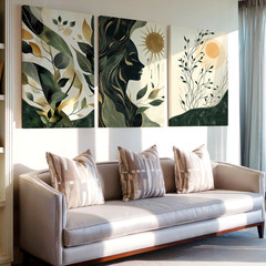 3 Pieces Abstract Nature Sun Large Wall Art Set for Living Room Set Of 3