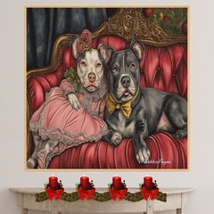 Dogs Sitting at the Couch Victorian Art on Flat Rolled, Framed or Wrapped Canvas