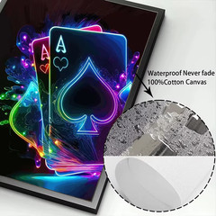 Poker Cards Neon Art Poster Canvas Printing Poker Wall Decor Card Gaming Room Ae