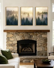 Misty Nordic Forests Framed Wall Art 16x24in Nature Fog Pine Tree Morden Pain…