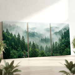 3 Pieces Serene Misty Forest Lush Greenery Green Large Wall Art for Set Of 3