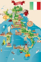 Italian Tourist and Travel Destinations Illustrated Map Art Print Poster 24×36