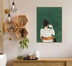 Coffee Lover Canvas Wall Art Modern Simplicity Woman Drinking Coffee Wall Dec…