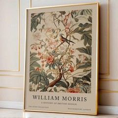 William Morris Bird Botanical Poster, Art Nouveau Floral Wall Art Print