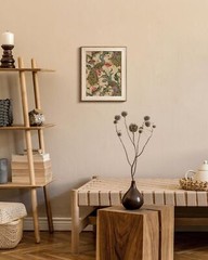 HUARCEY Framed Canvas Wall Art Vintage Peacock, vine with poppies floral Canv…