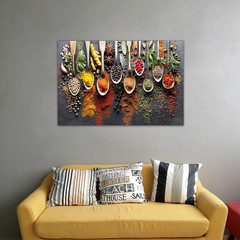 Canvas Wall Decor Art, Colorful Spices and Spoons Wall Art, Modern Kitchen Pictu
