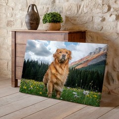 Golden Retriever Canvas Wall Art Meadow Mountain Landscape Nature Wildlife Print