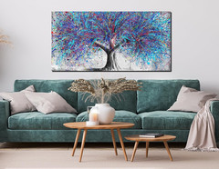 Tree Wall Art for Living Room, Blue Watercolor Canvas Wall Decor for Bedroom, Ba