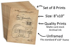 Unique Guitar Lovers Gifts Men Women 8 UNFRAMED Diagram Patent Art Prints (8×10)